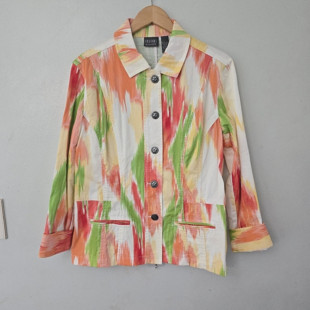Additions By Chicos Jacket Womens Large Abstract Artsy Colorful Easter Spring *r